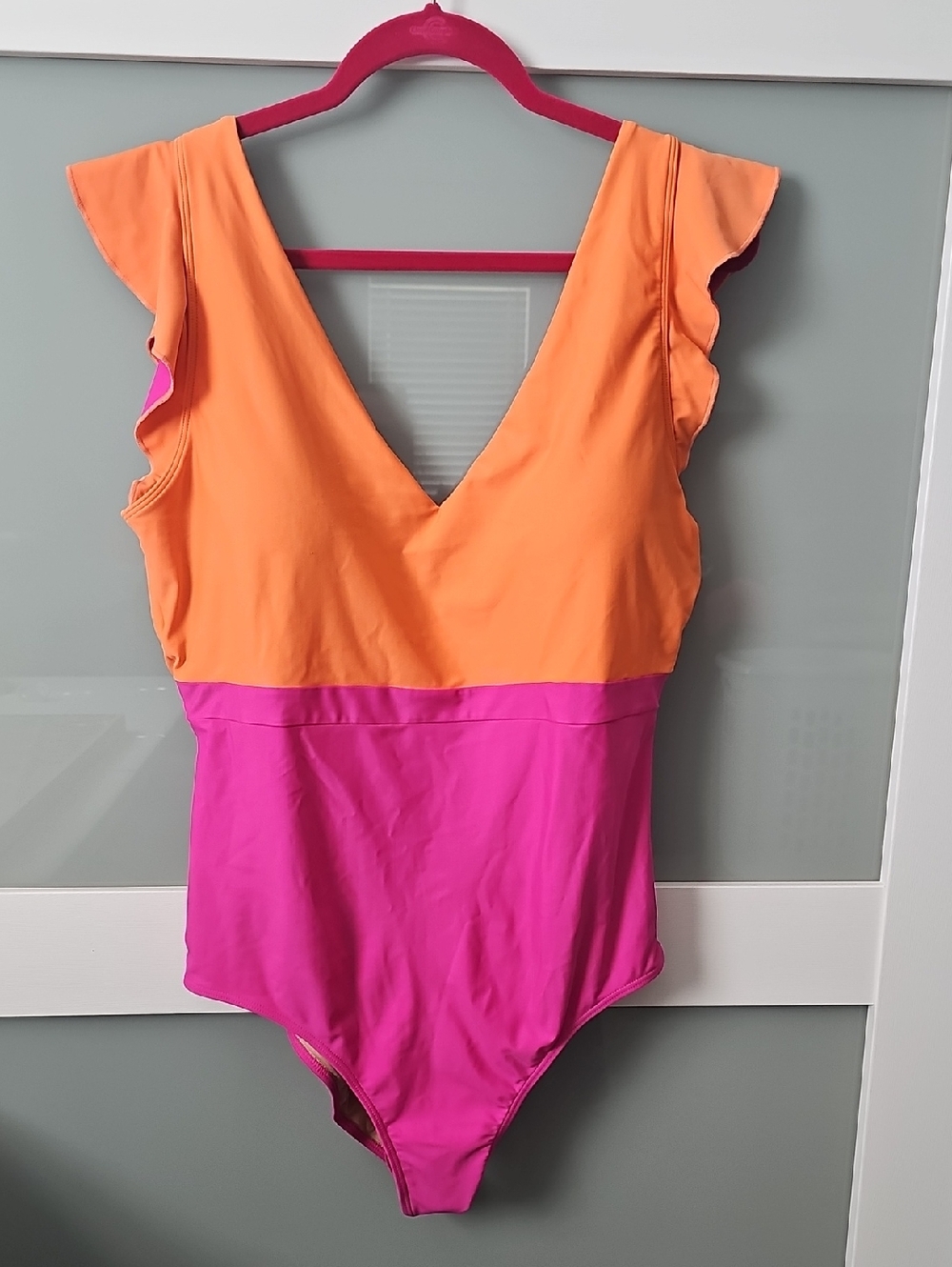 summersalt Orange & Hot Pink V-Neck Ruffle One-Piece Swimsuit
